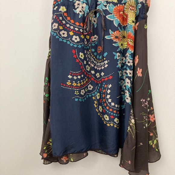 Johnny Was Japonica Silk Dress Size M Scoop Neck Waist Tie Sleeveless Floral - Picture 5 of 12